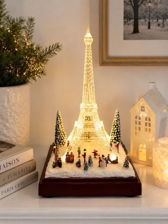 Icy Craft Other - Icy Craft Lighted Winter Eiffel Tower Paris Scene Music Box LED Display 8½"